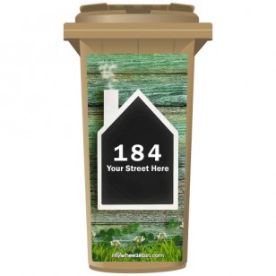 Your House Number Or Name & Street Name On A House Shaped Chalkboard Wheelie Bin Sticker Panel